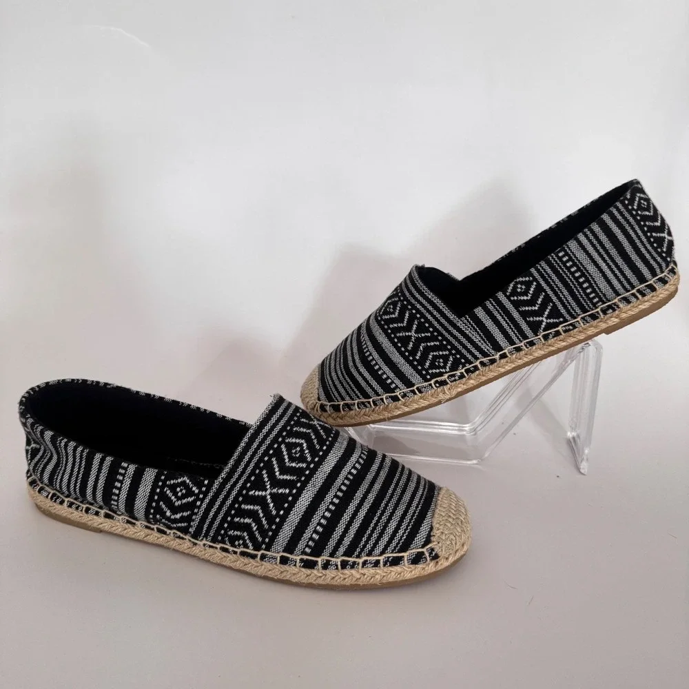 Minnetonka Black Woven Aztec Espadrille Slip‎ On Loafer Shoes Womens Size 6M